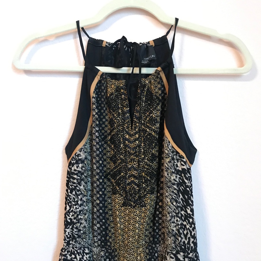 Greylin XXS Black and Tan maxi dress halter
